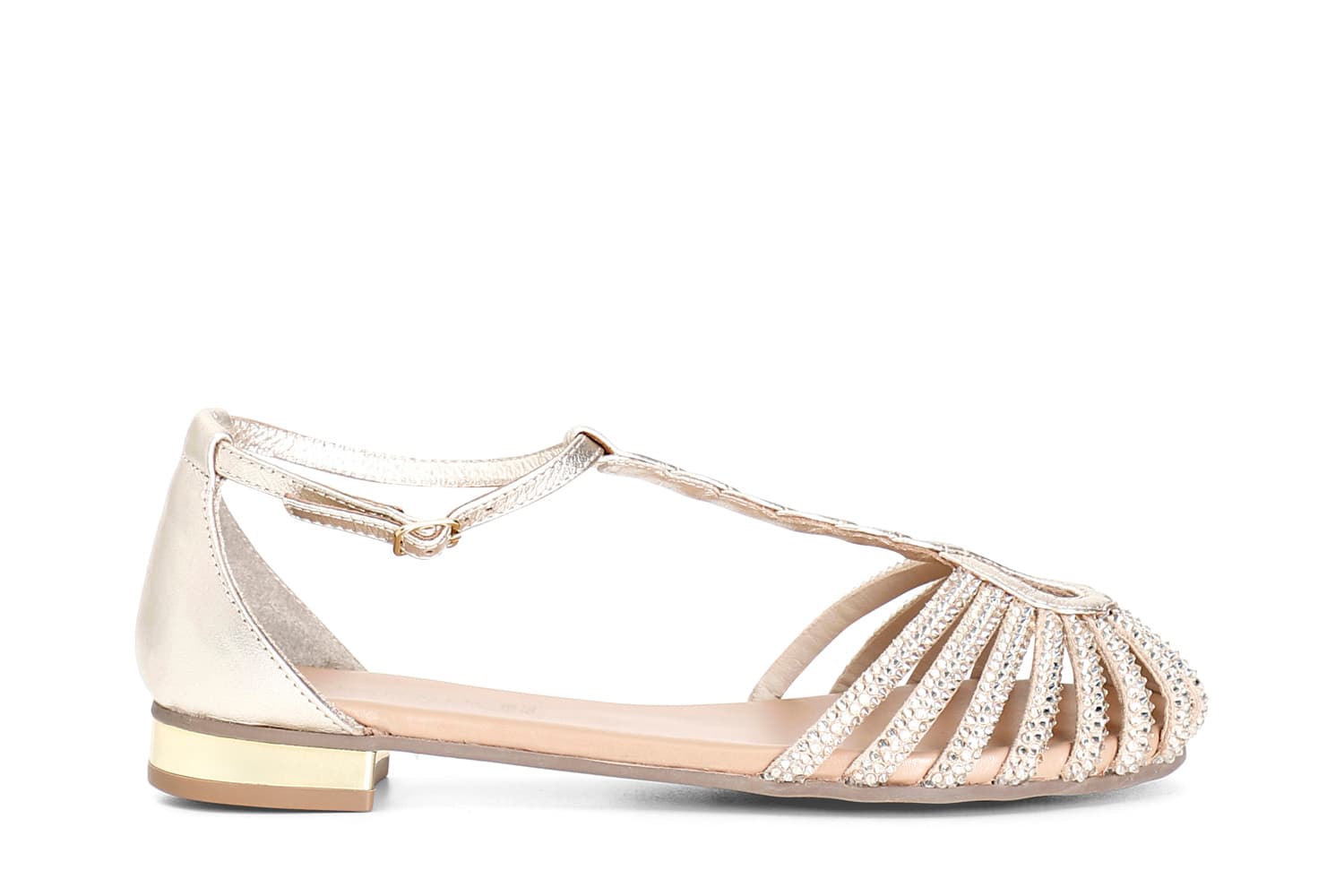CafèNoir — Sandali a "t" in pelle con microstrass oro