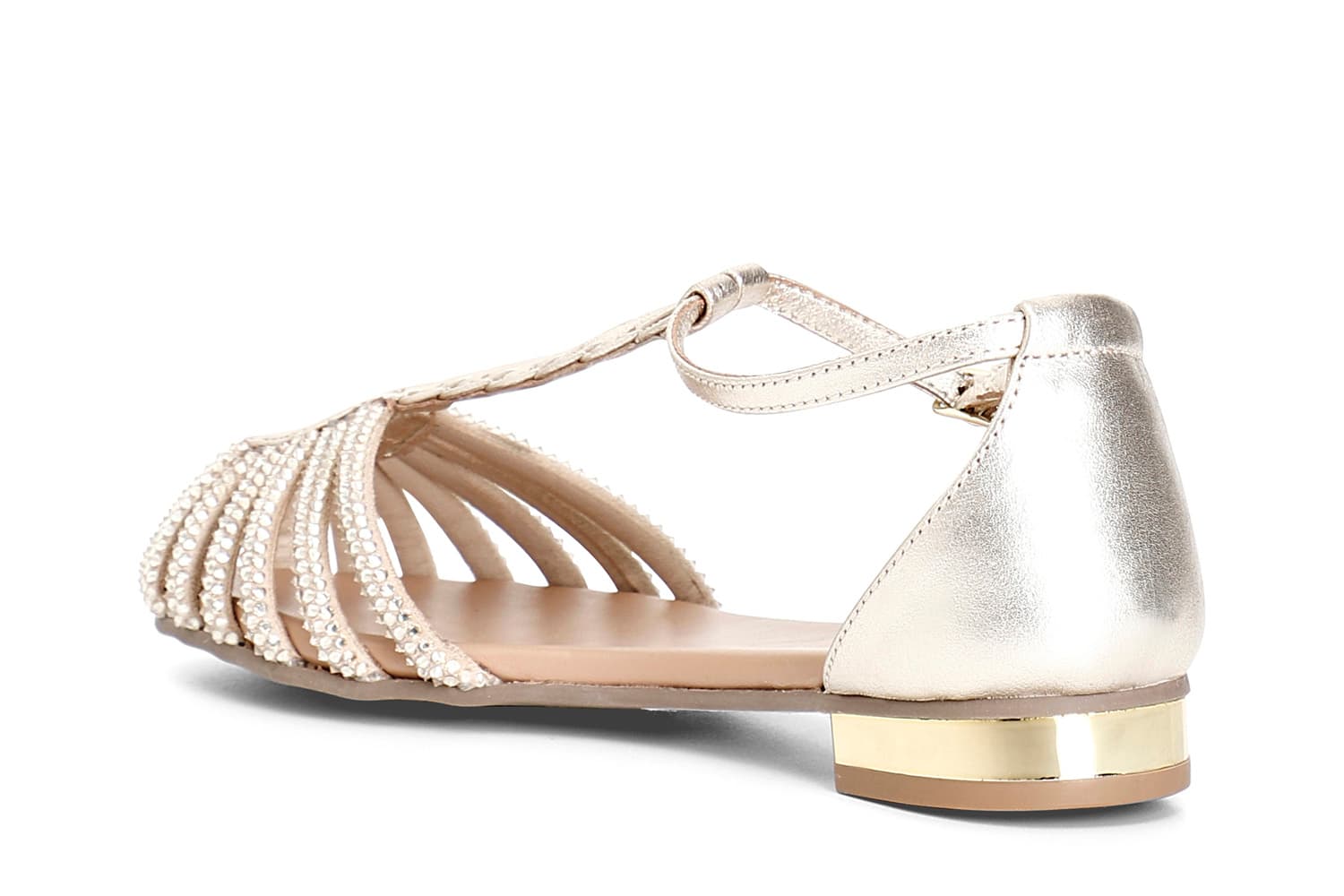 Sandali a "t" in pelle con microstrass oro — vista 2