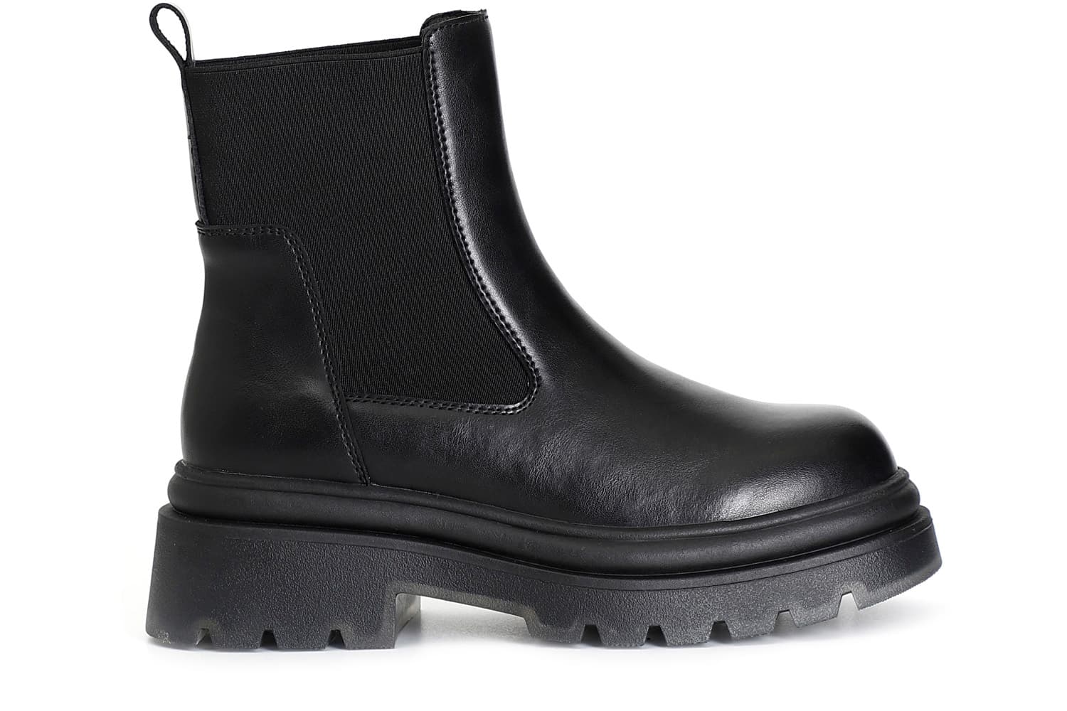 Tronchetto da donna in pelle con elastico nero — vista 3