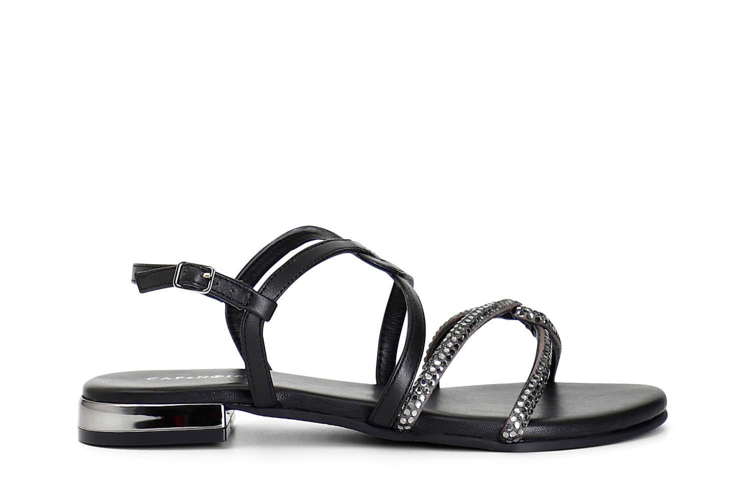 CafèNoir — Sandali in pelle con tomaia incrociata e strass termosaldati nero