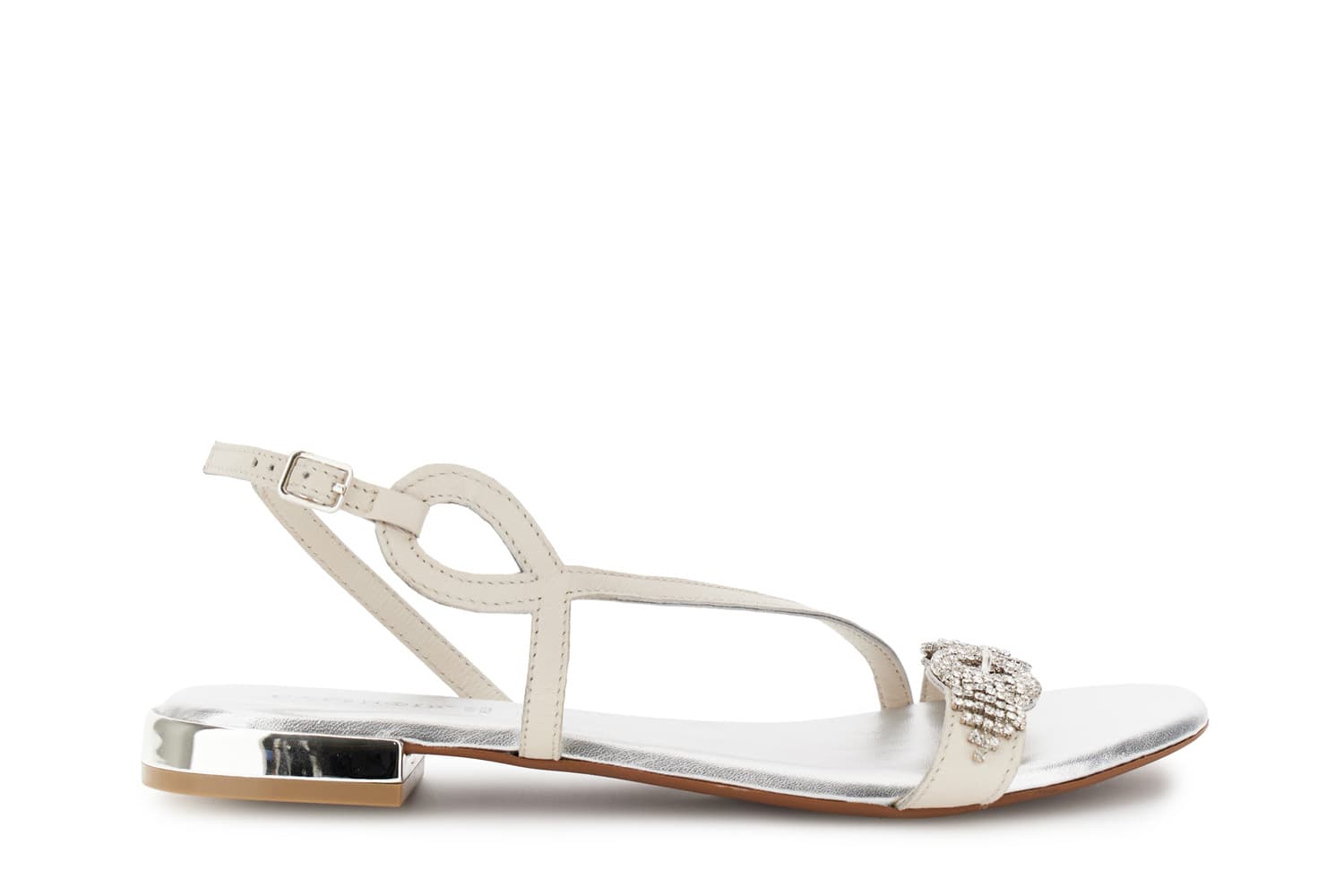 CafèNoir — Sandali in pelle con fascia e doppia fibbia strass off white