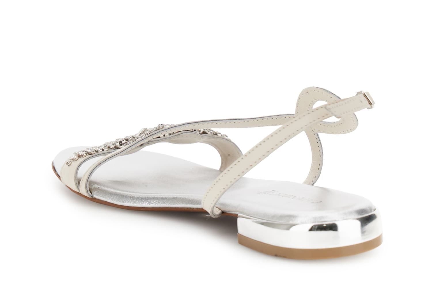 Sandali in pelle con fascia e doppia fibbia strass off white — vista 2