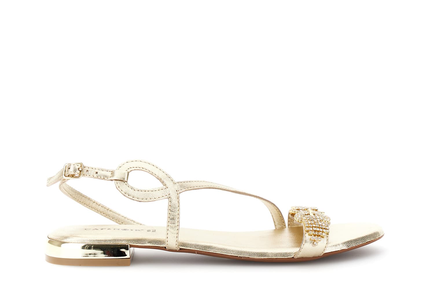 CafèNoir — Sandali in pelle con fascia e doppia fibbia strass oro