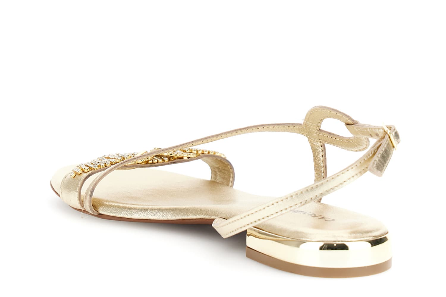 Sandali in pelle con fascia e doppia fibbia strass oro — vista 4