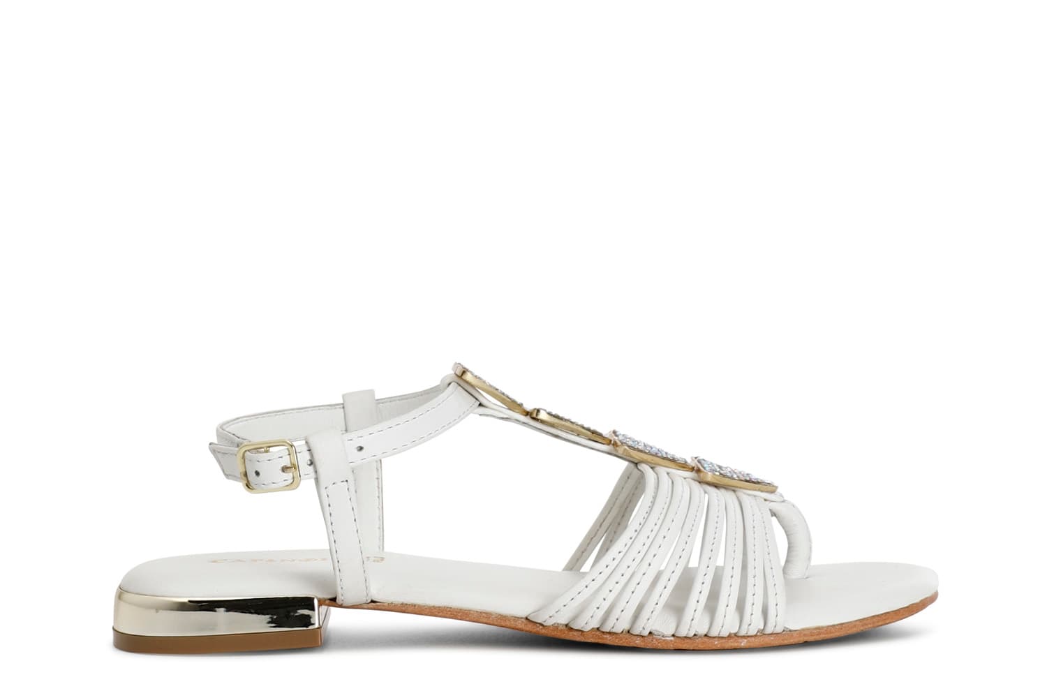 CafèNoir — Sandali in pelle mignon con accessorio triangolo strass bianco