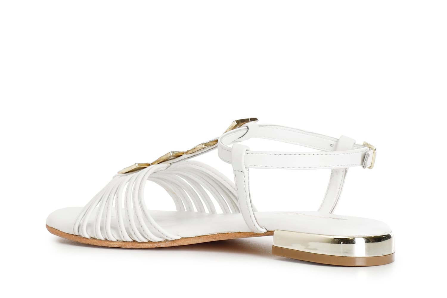 Sandali in pelle mignon con accessorio triangolo strass bianco — vista 2