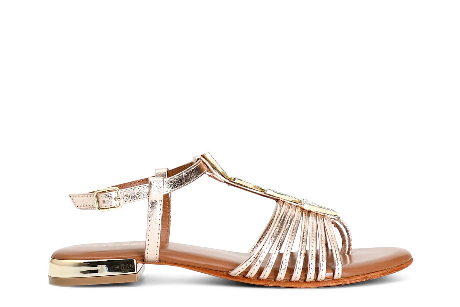 CafèNoir — Sandali in pelle mignon con accessorio triangolo strass oro