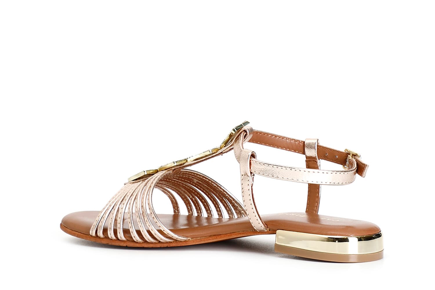 Sandali in pelle mignon con accessorio triangolo strass oro — vista 4