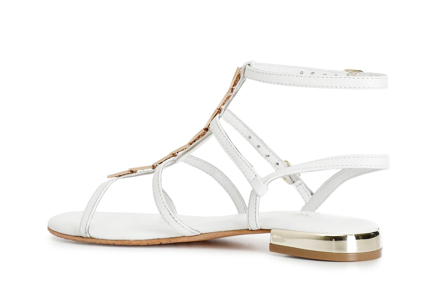 Sandali gladiatore in pelle con accessorio bianco — vista 2