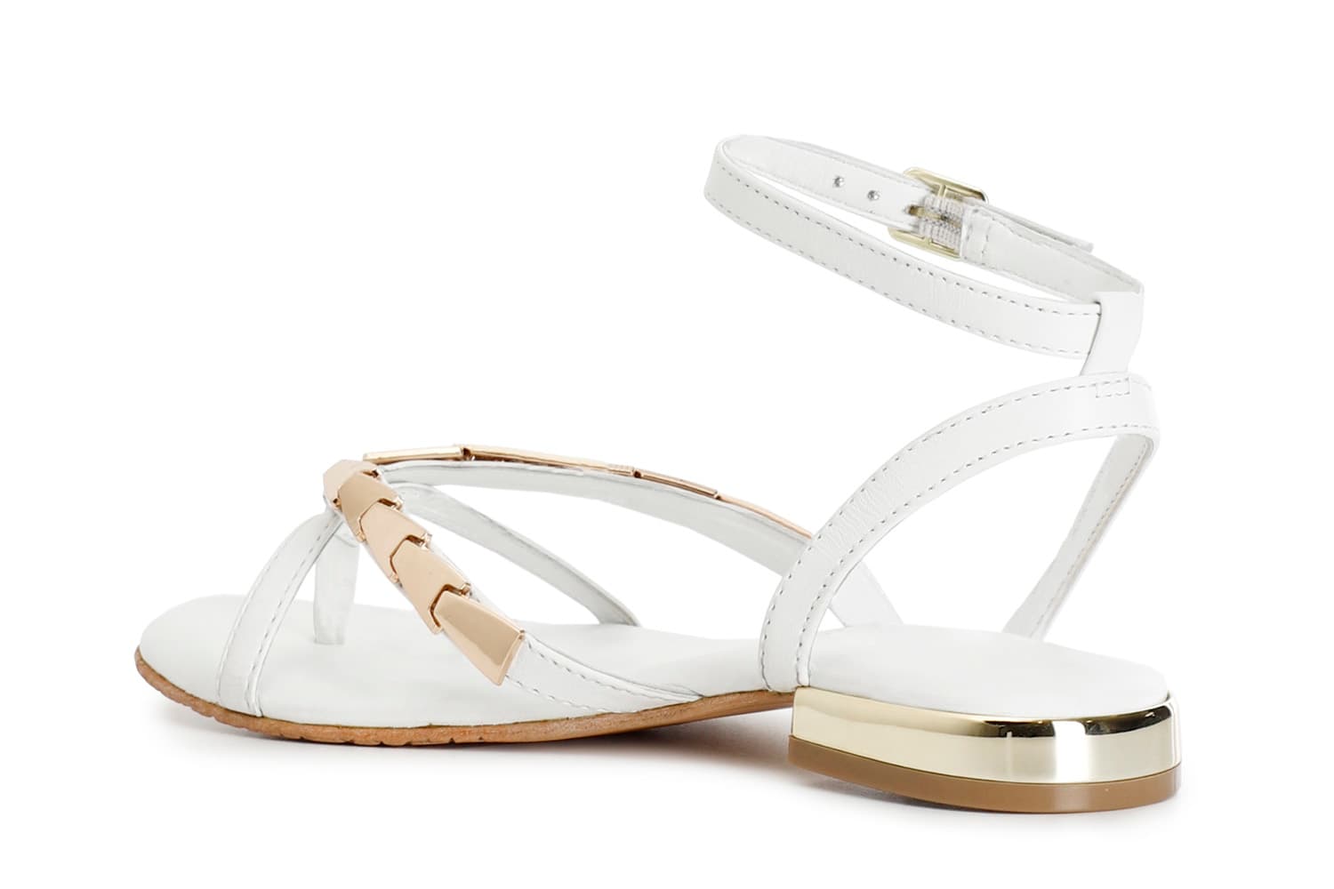 Sandali infradito in pelle con accessorio bianco — vista 2