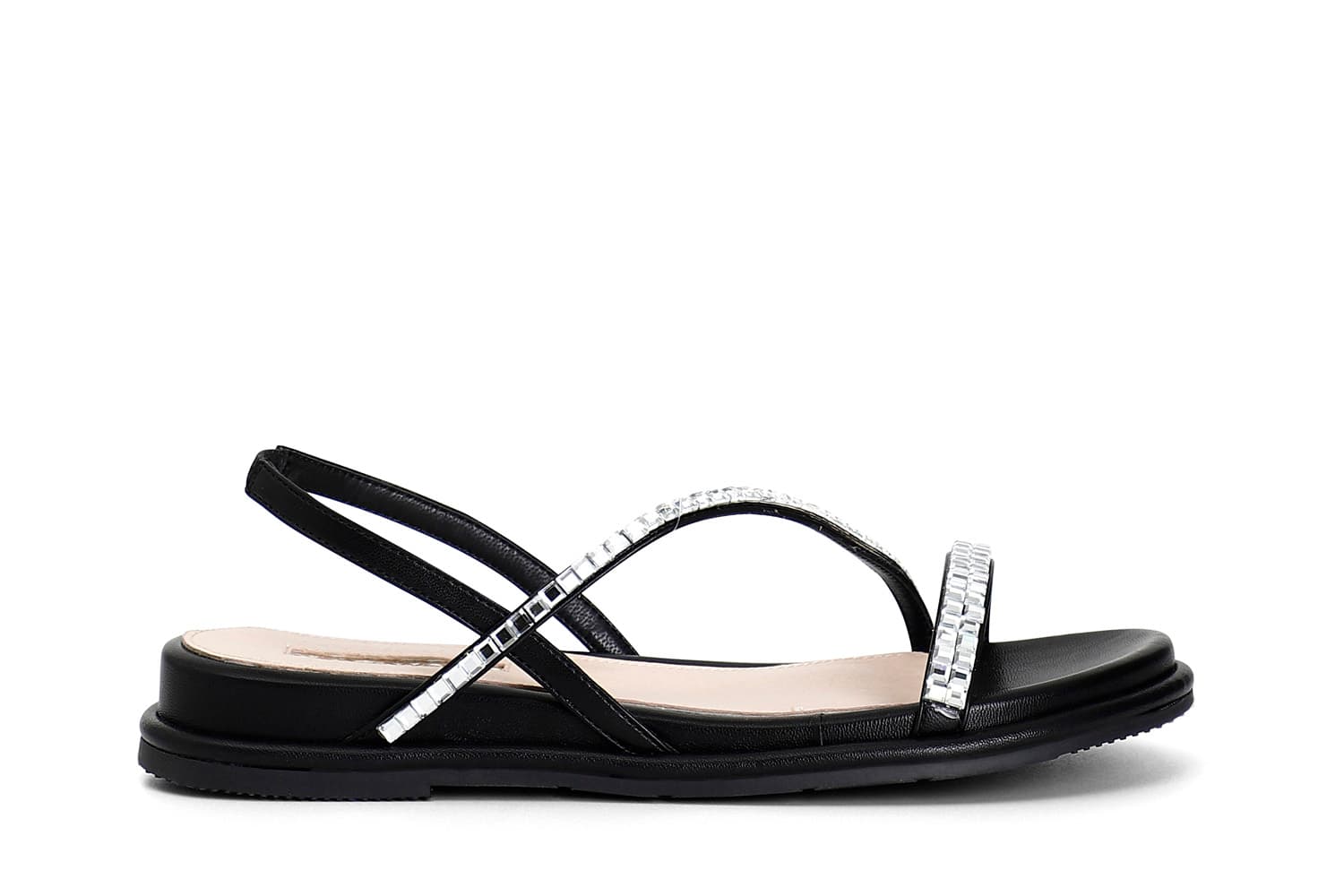 Sandali asimmetrici multistrass nero — vista 3