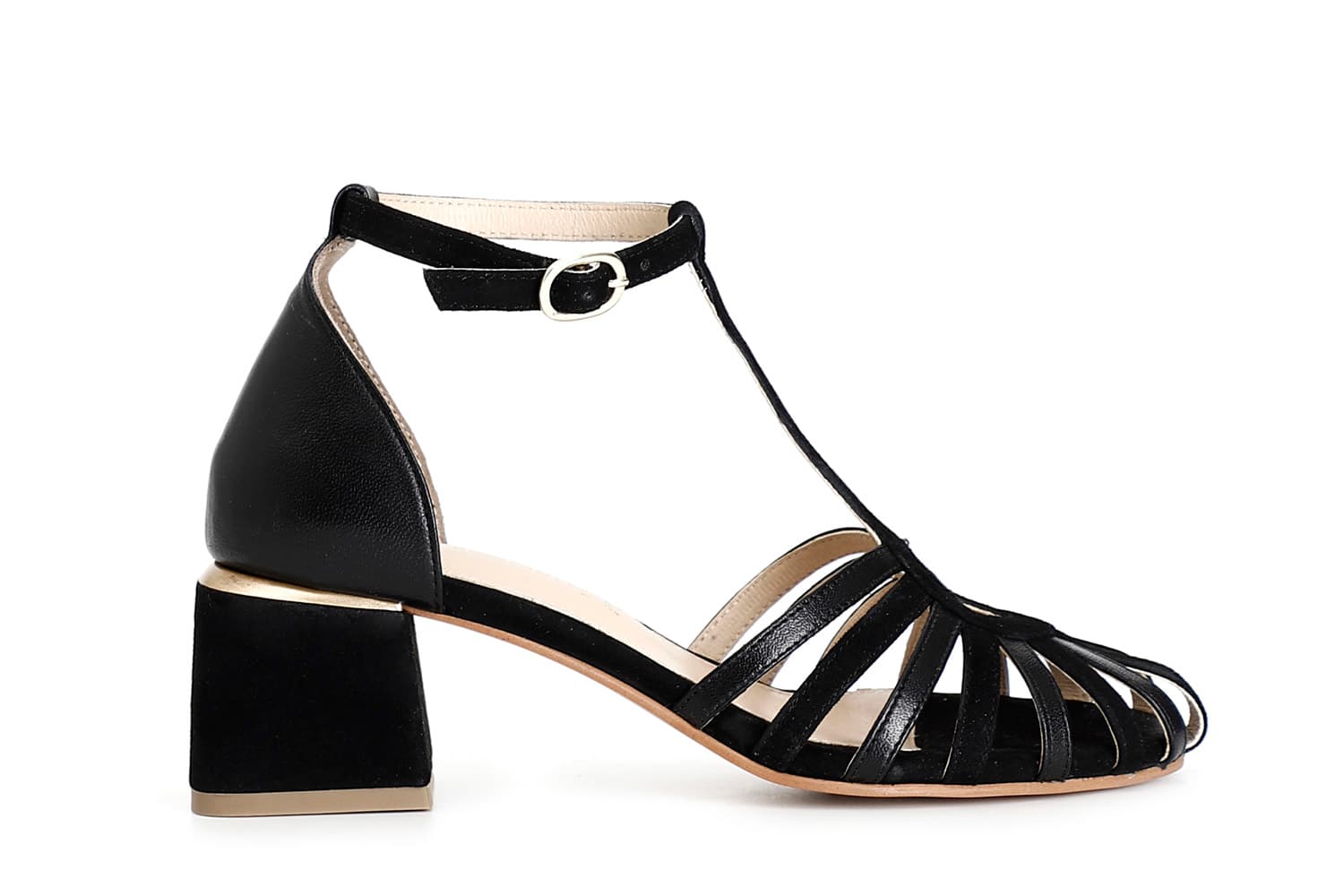 CafèNoir — Sandali gabbia in pelle tallone chiuso nero