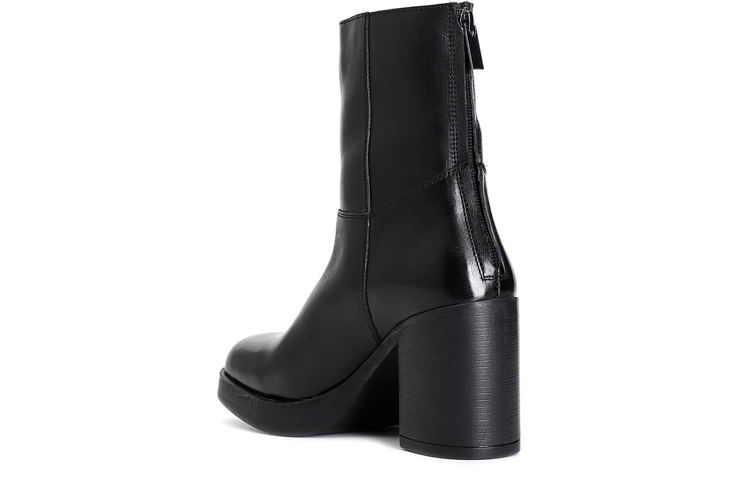 Tronchetto da donna in pelle con cerniera sul retro nero — vista 2