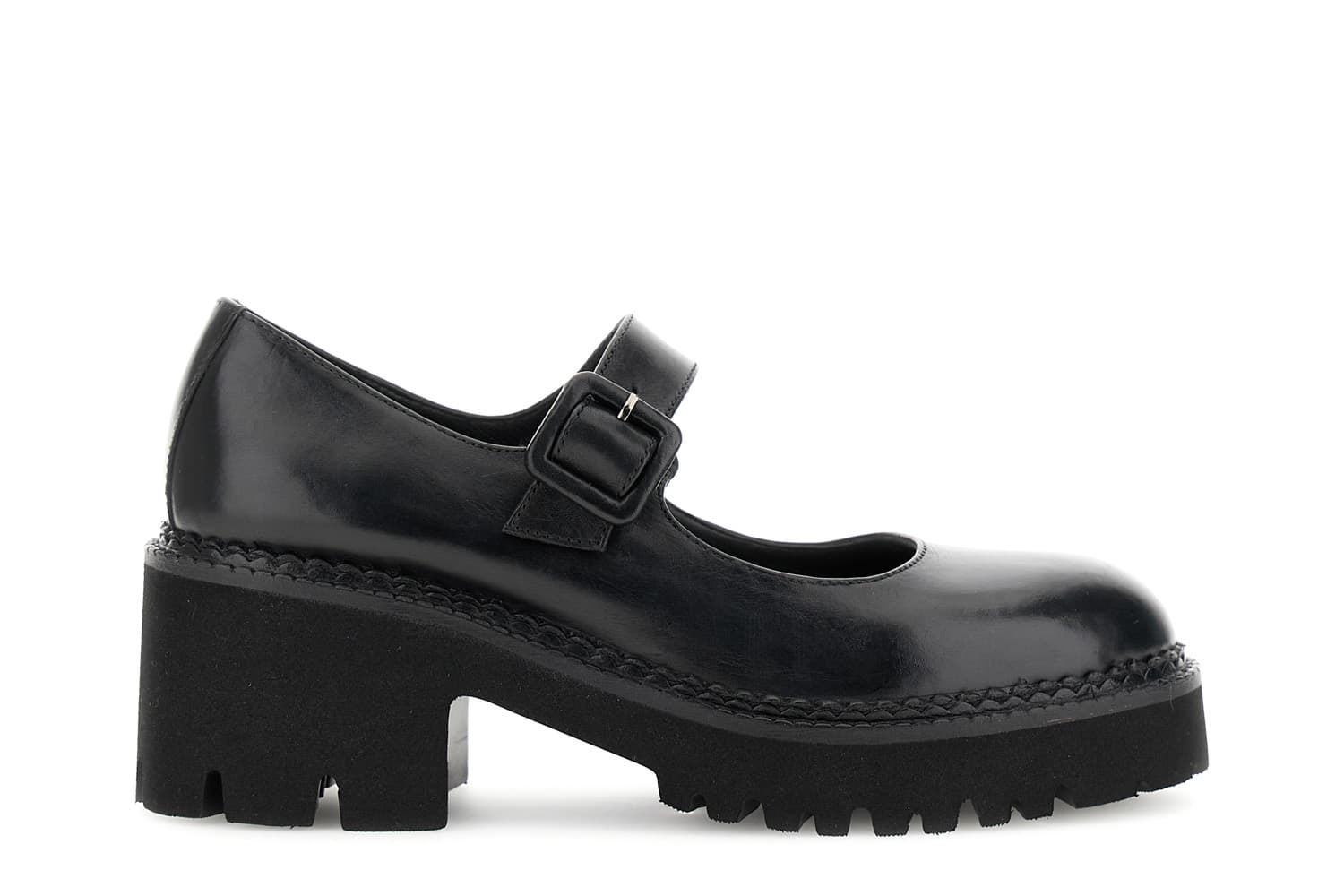 CafèNoir — Décolleté stile mary jane in pelle con cinturino e fibbia nero