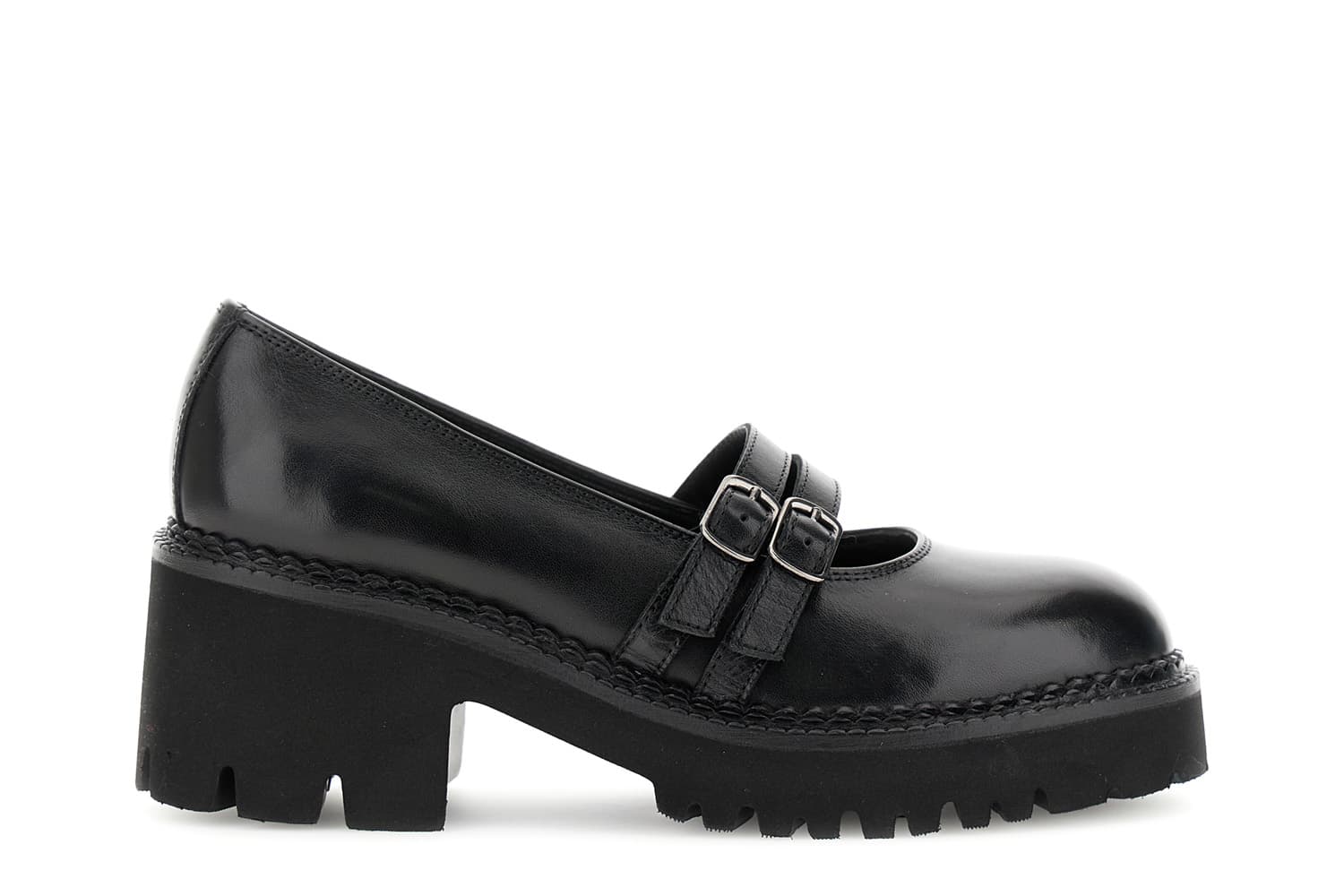 CafèNoir — Décolleté stile mary jane in pelle con doppio cinturino nero
