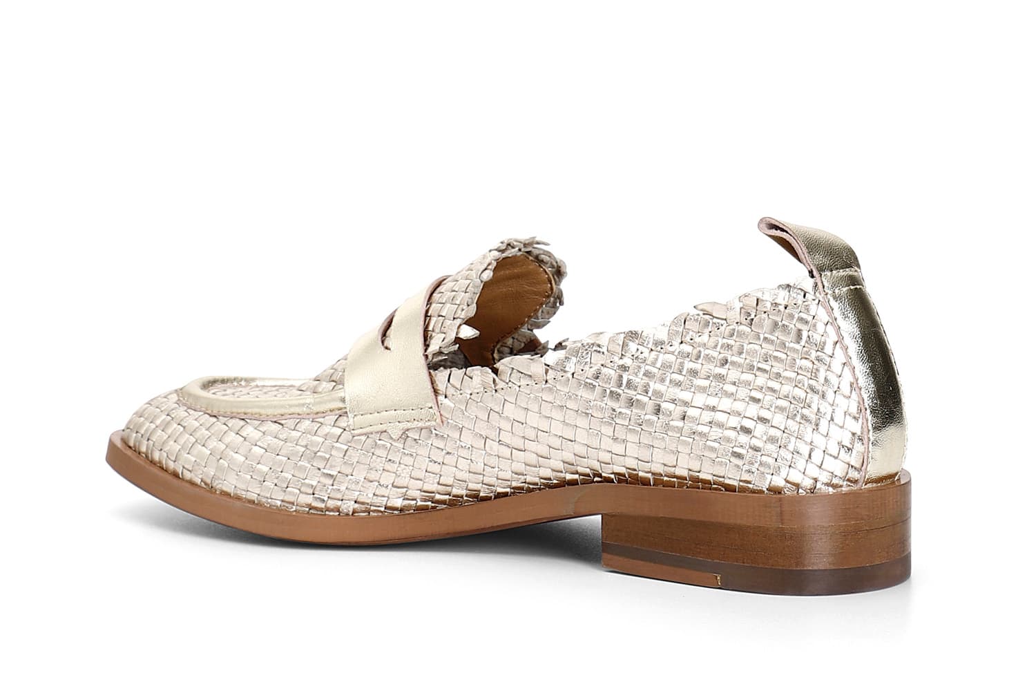 Mocassini donna in pelle con intreccio oro — vista 2
