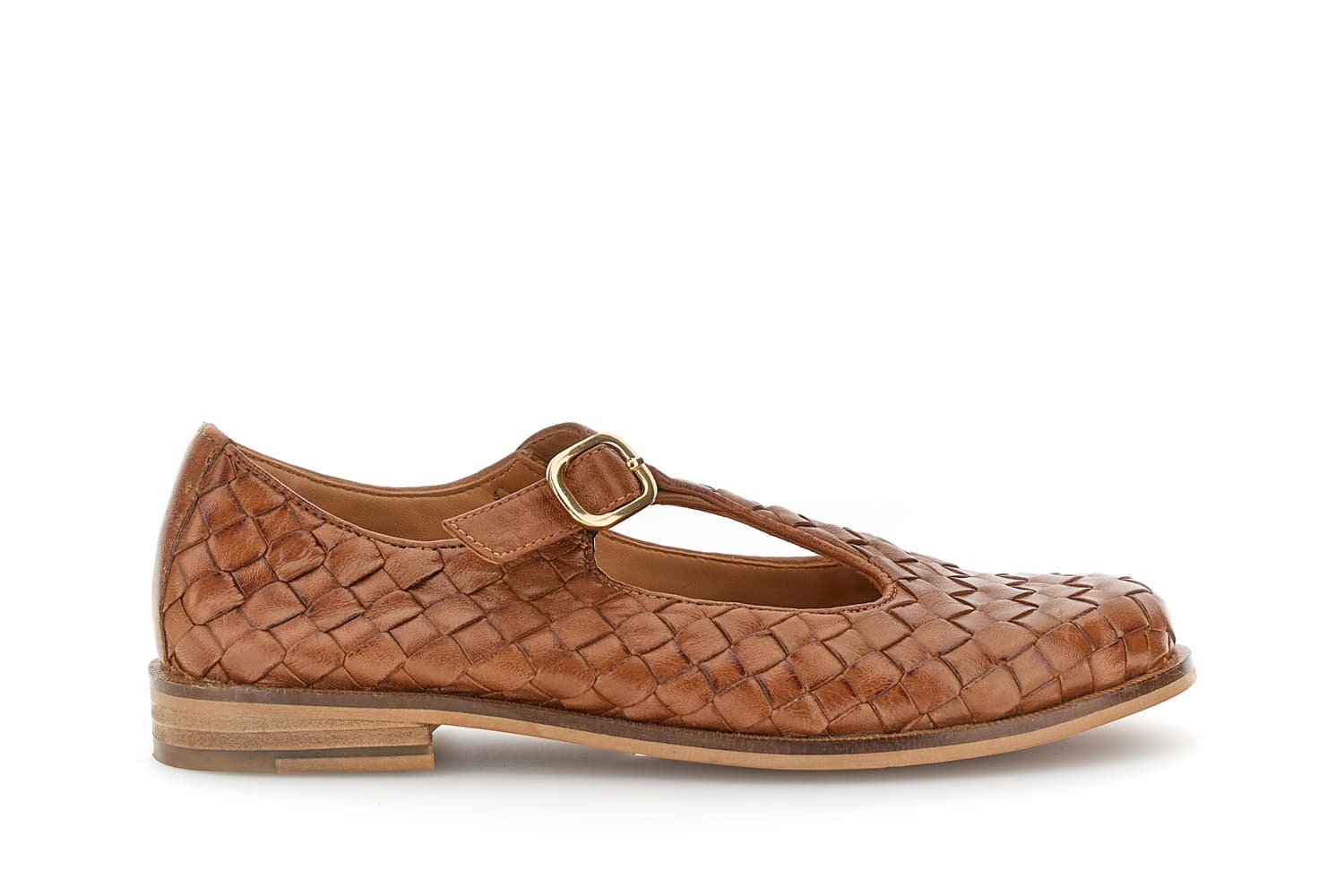 Ballerine in pelle intrecciata motivo a "t" cognac — vista 3
