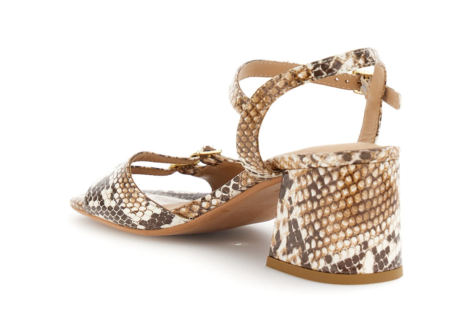 Sandali in pelle stampa pitone con doppia fibbia e cinturino multi beige — vista 2
