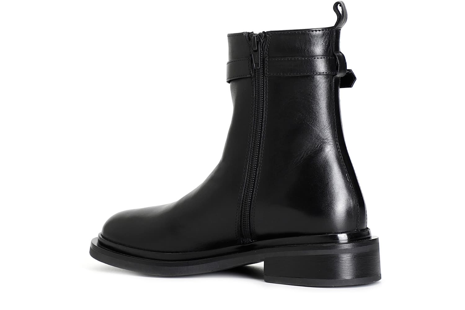 Tronchetto da donna in pelle con elastico e fibbia nero — vista 2