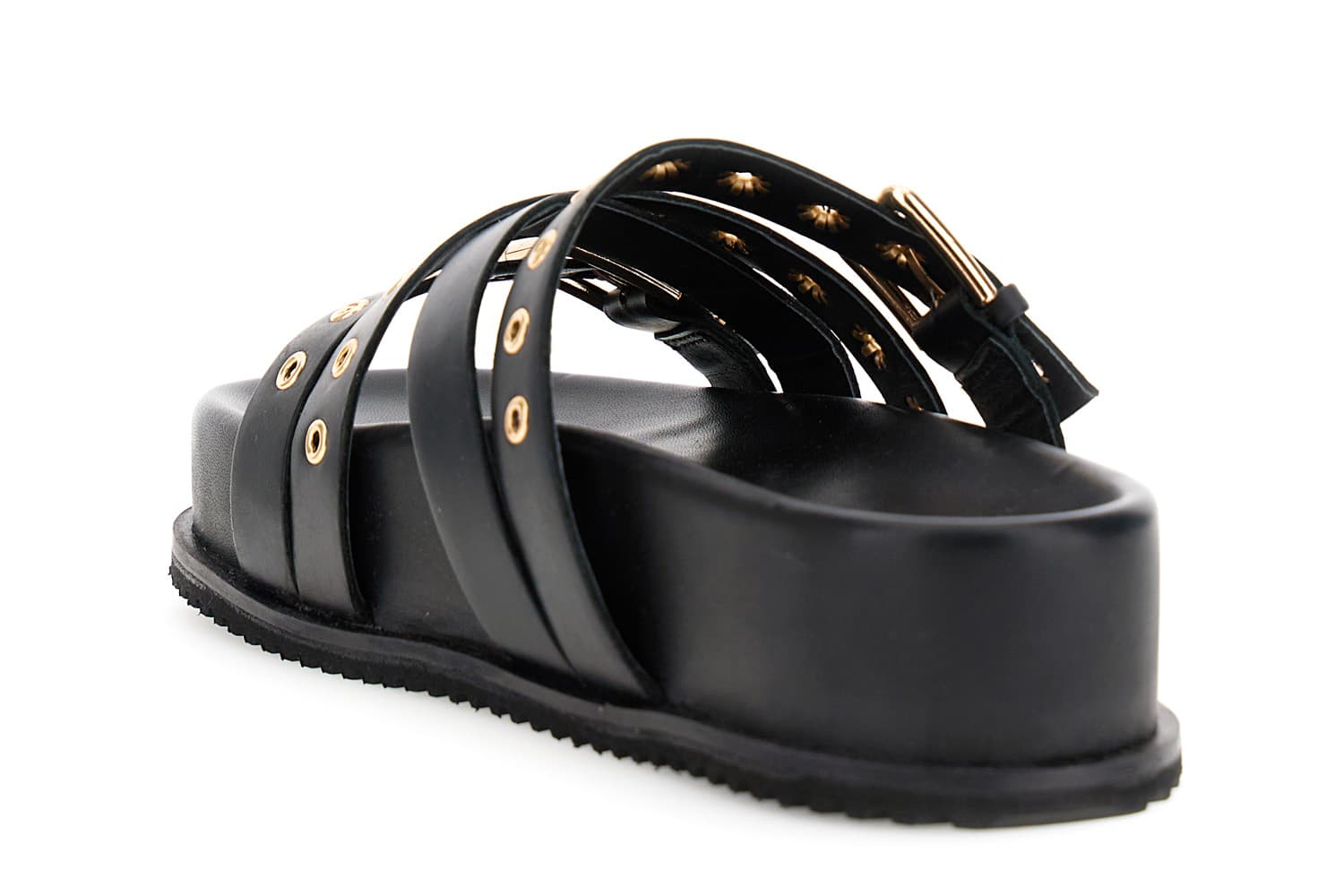 Ciabatte in pelle multilistini con borchie nero — vista 2