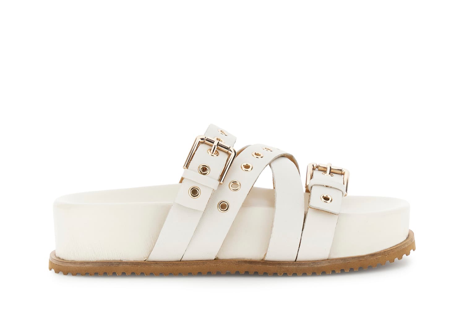 CafèNoir — Ciabatte in pelle multilistini con borchie off white