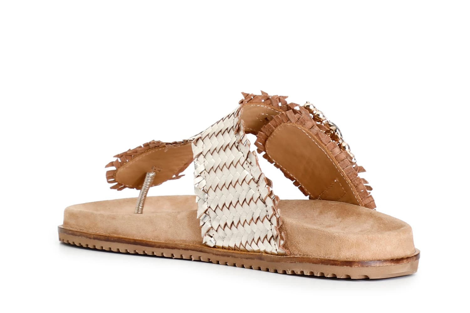 Sandali infradito donna in pelle intrecciata platino — vista 2