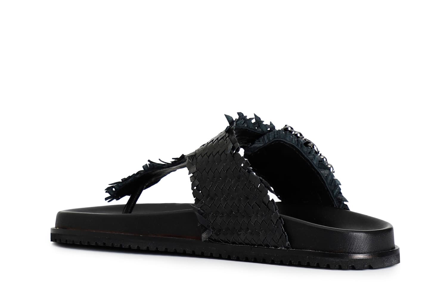 Sandali infradito donna in pelle intrecciata nero — vista 2