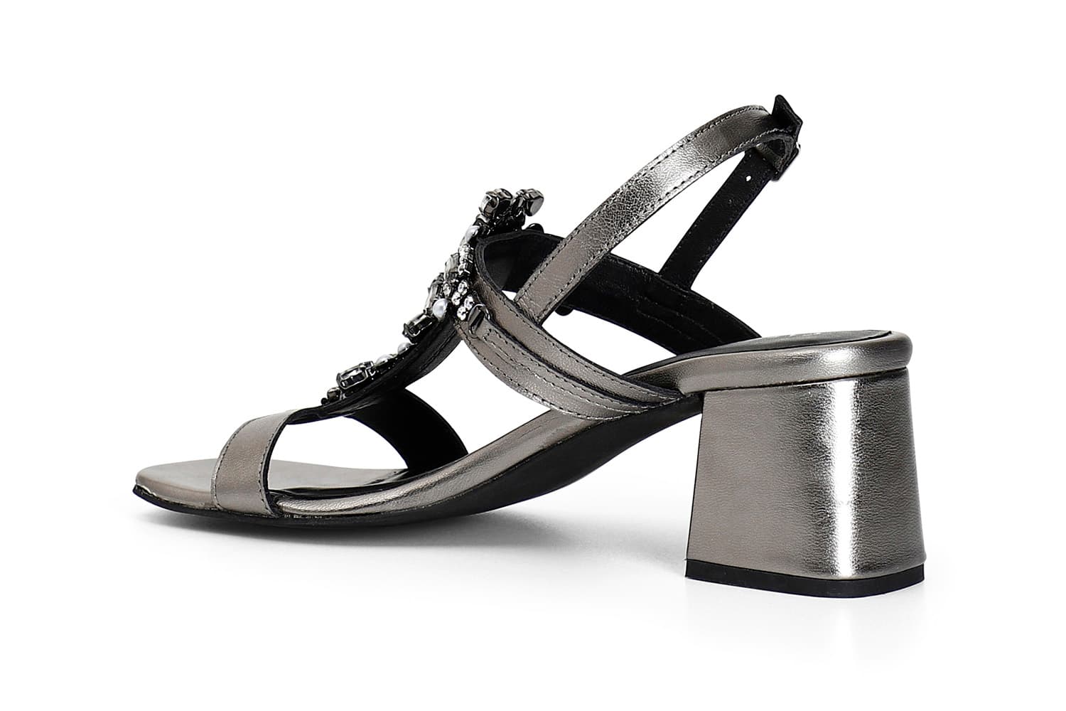 Sandali a "t" in pelle con accessorio gioiello fumo — vista 2