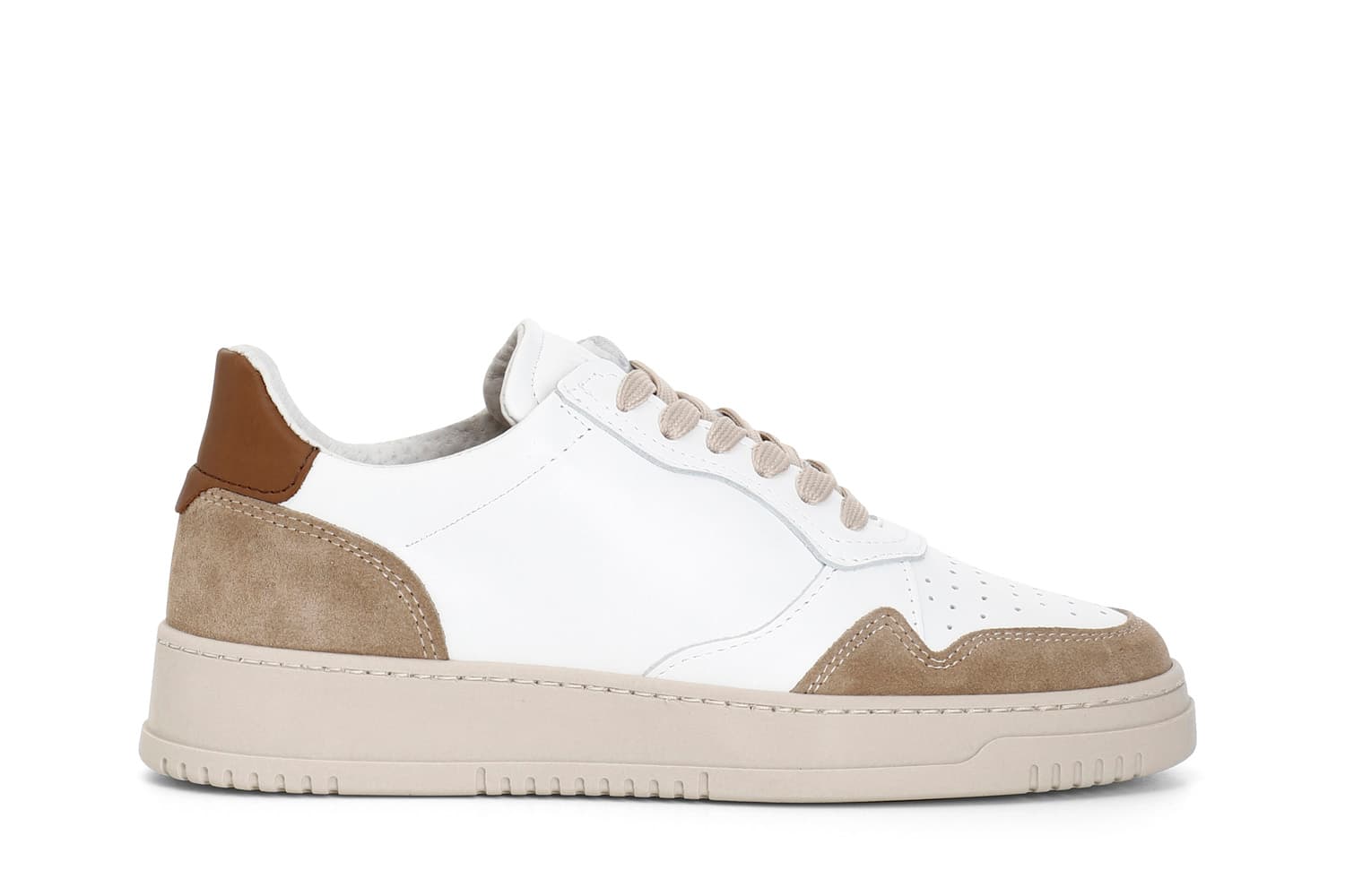 CafèNoir — Sneakers uomo allacciata in pelle bianco/cuoio