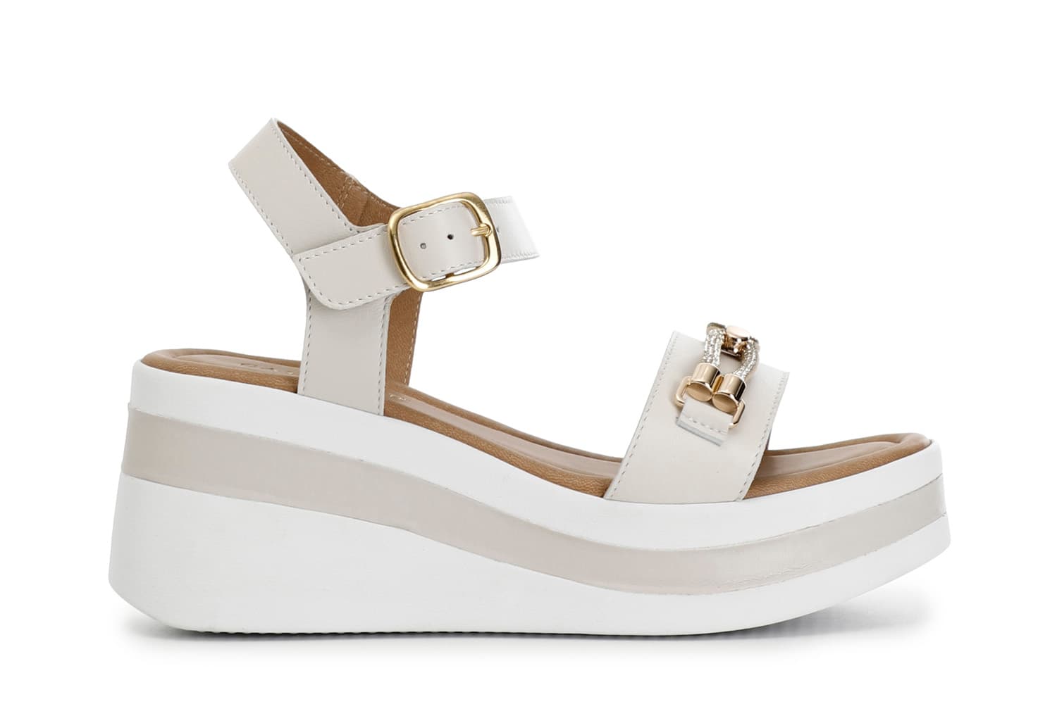CafèNoir — Sandali su zeppa in nappa con accessorio strass panna