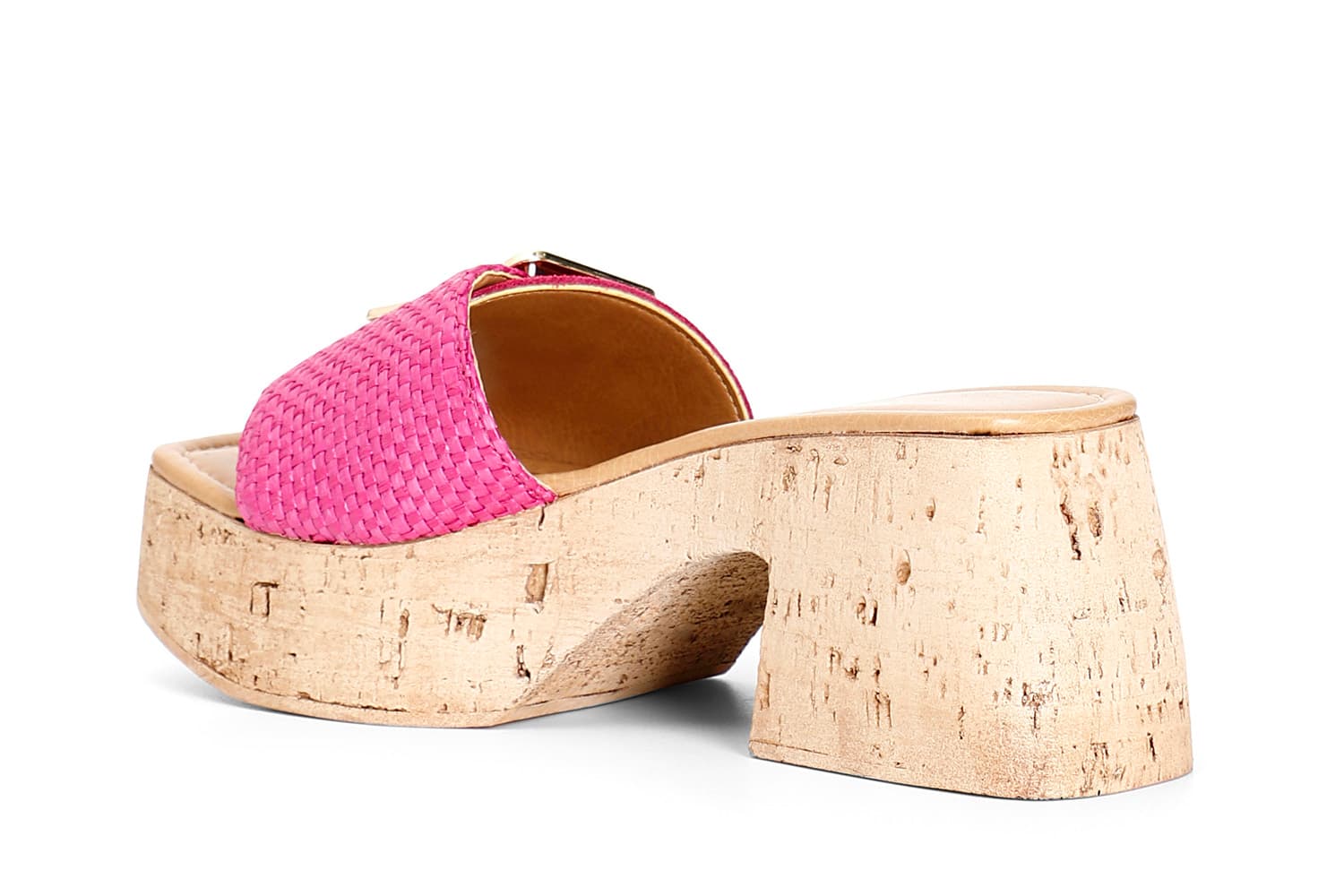 Ciabatta in pelle scamosciata e raffia con fibbia fuxia — vista 2