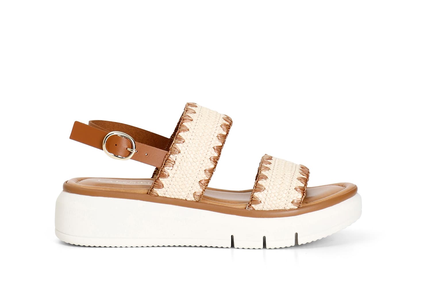 Sandali doppia fascia naturale/cuoio — vista 3
