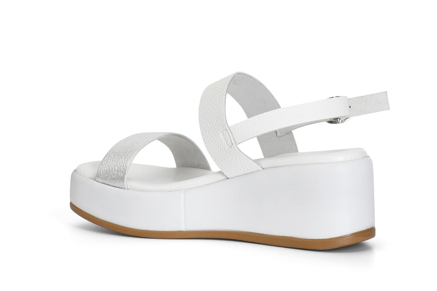 Sandali doppia fascia bicolore bianco/argento — vista 2