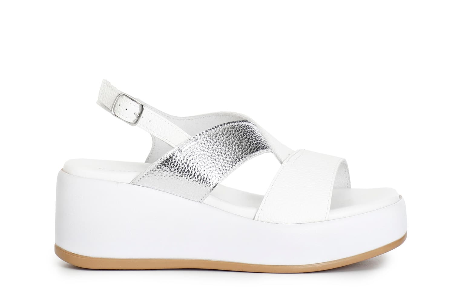 CafèNoir — Sandali con incrocio bicolore bianco/argento