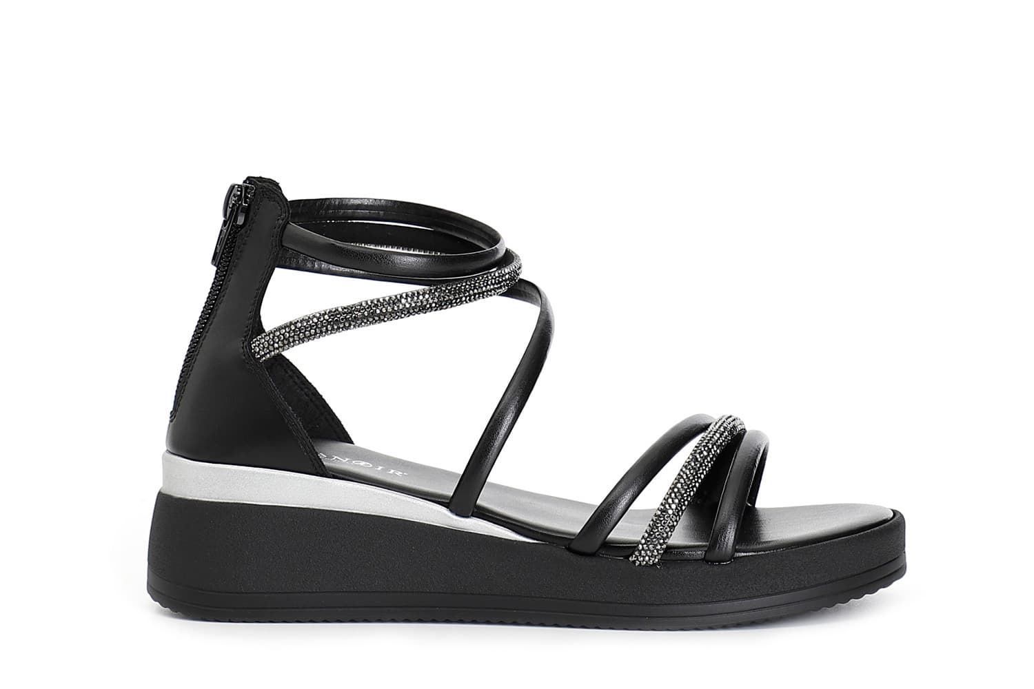 Sandali asimmetrici con toppone e strass nero — vista 5