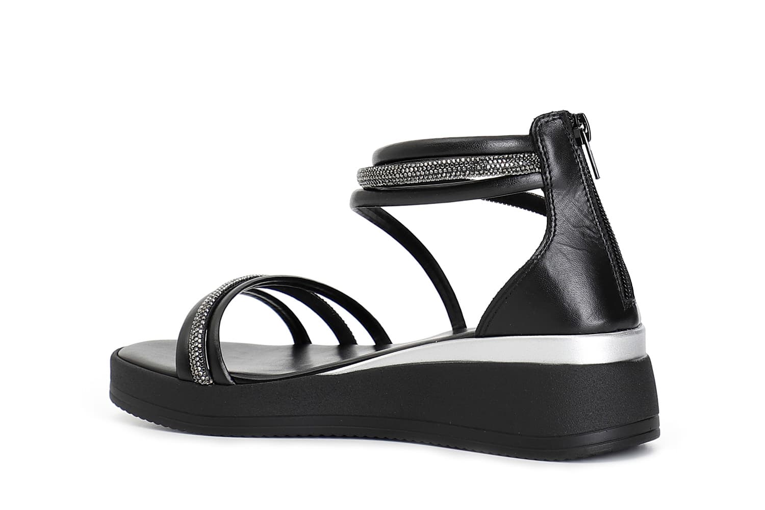 Sandali asimmetrici con toppone e strass nero — vista 4