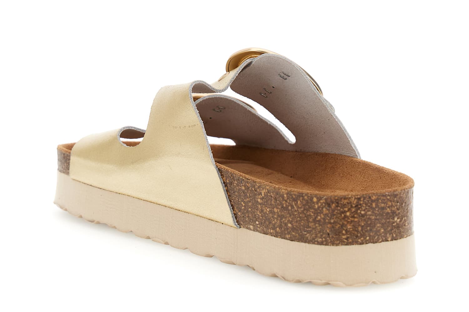 Sandali ciabatta platform in pelle laminata con doppia fibbia platino — vista 2