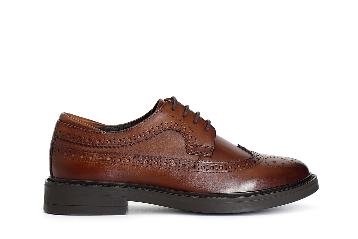 Derby da uomo in pelle con forature inglesi cognac — vista 3