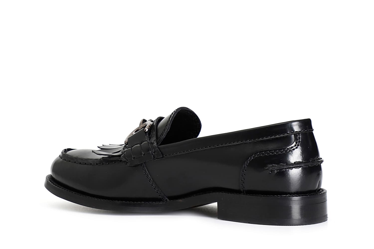 Mocassino da donna in pelle spazzolata con frange nero — vista 2