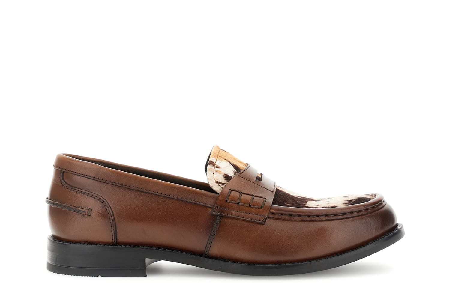 CafèNoir — Mocassini in pelle con riporto in pelle effetto cavallino cognac