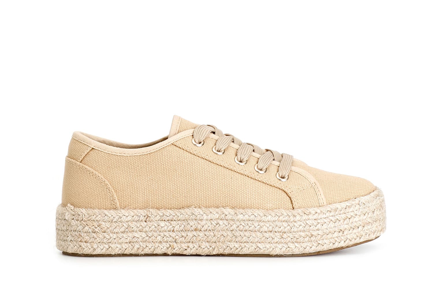 CafèNoir — Scarpa allacciata donna in tessuto suola fasciata corda beige