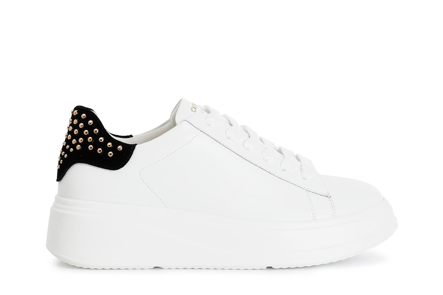 Sneakers donna in pelle con applicazioni tallone bianco/nero — vista 3