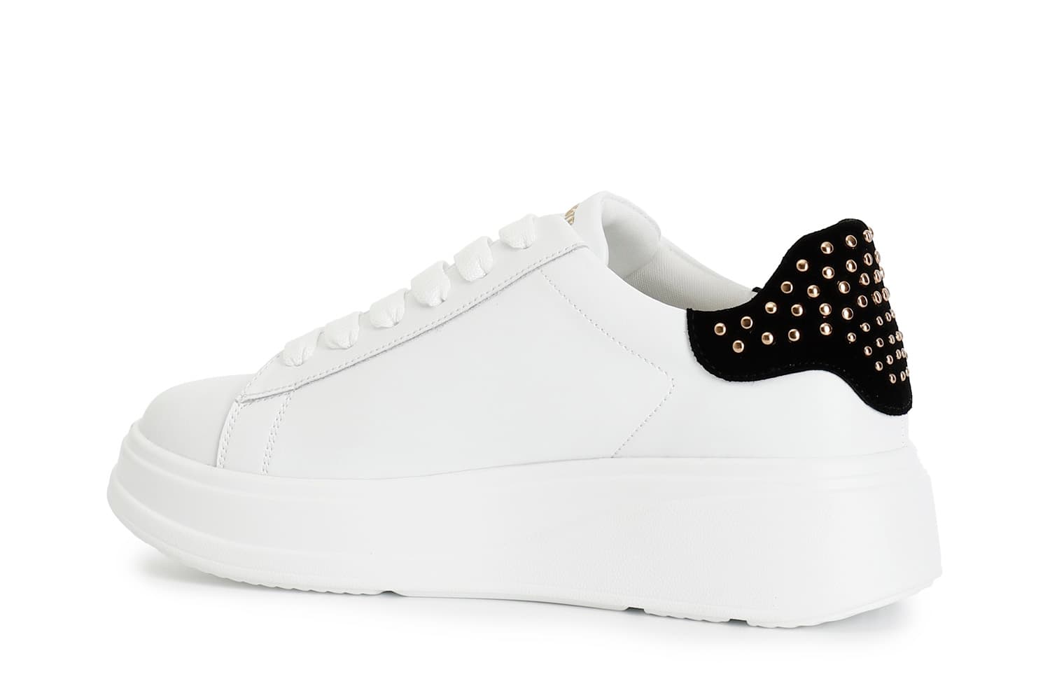 Sneakers donna in pelle con applicazioni tallone bianco/nero — vista 4