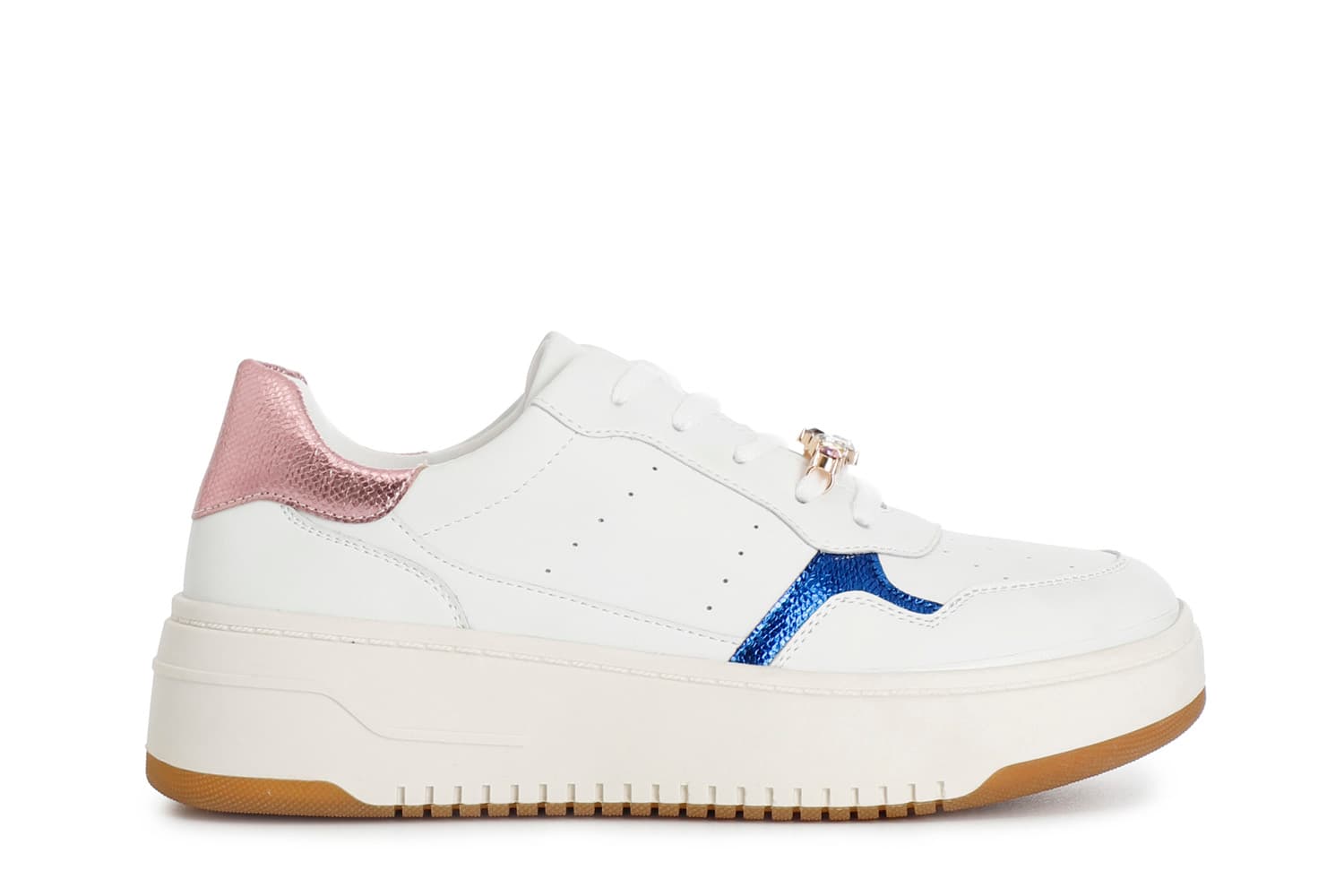 CafèNoir — Sneakers da donna in pelle con accessorio gioiello multi bianco