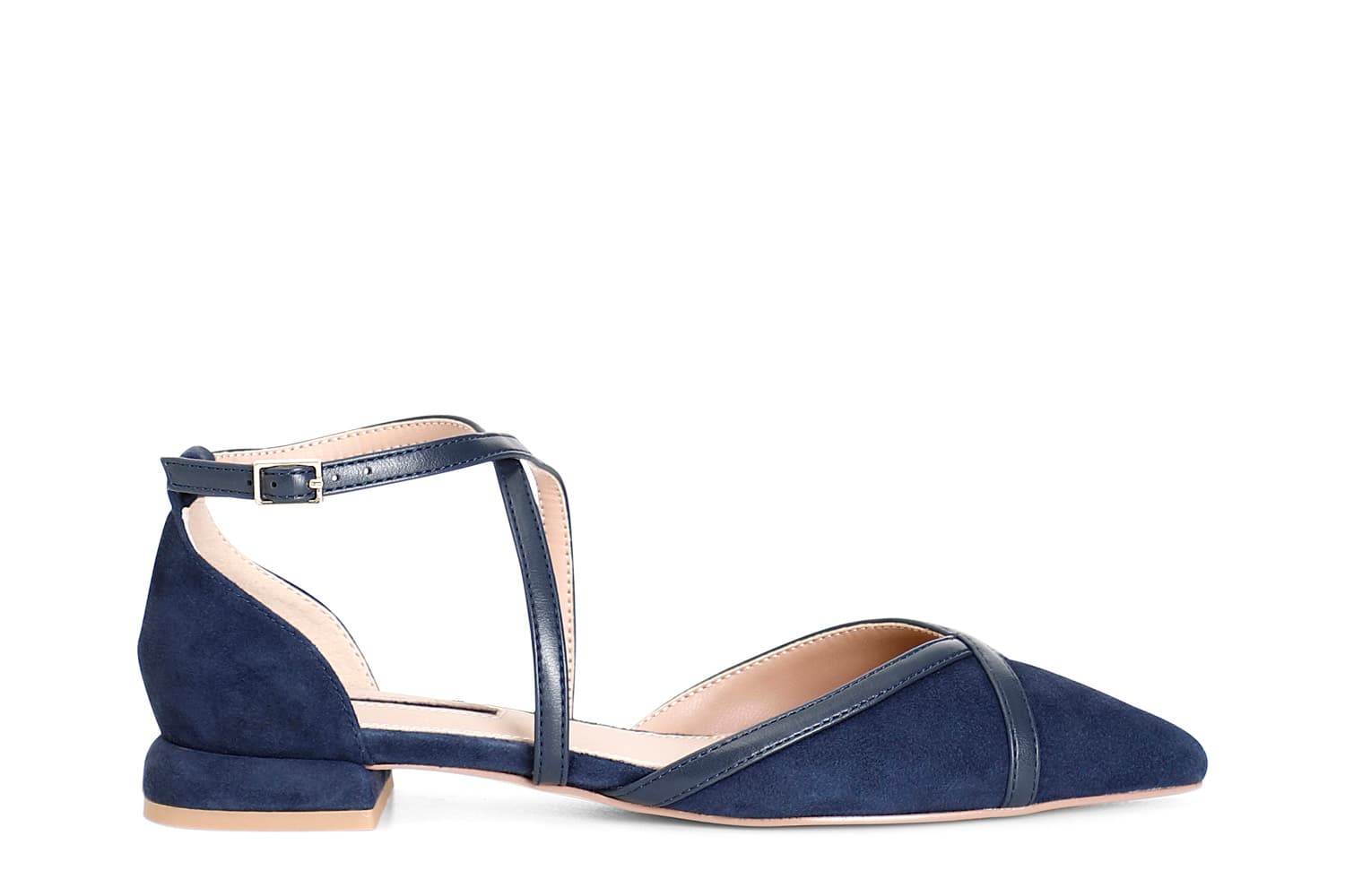 Ballerine in camoscio con incrocio navy — vista 3