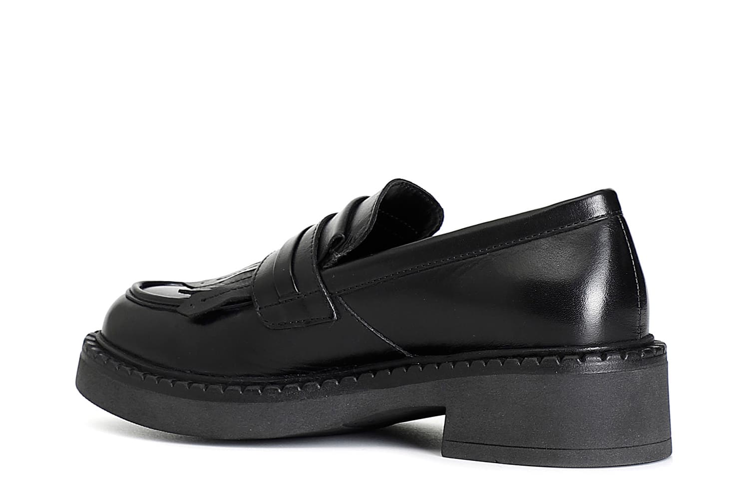 Mocassino da donna in pelle con frangia nero — vista 2