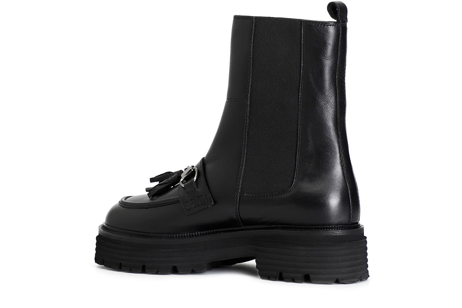 Tronchetto da donna in pelle con elastico e nappine nero — vista 2