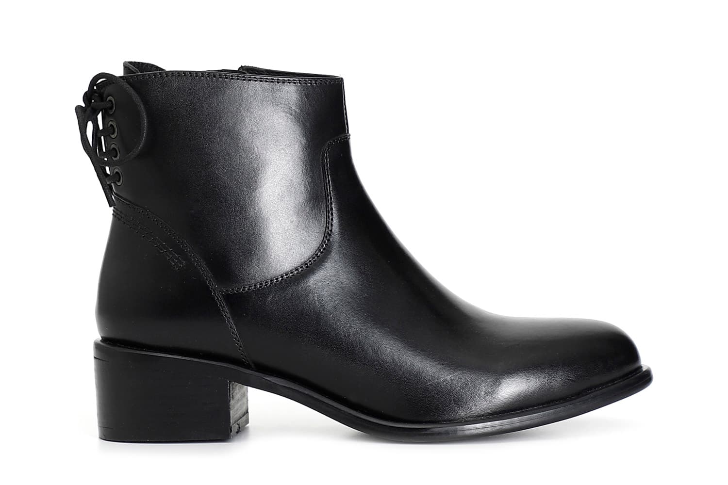 Tronchetto da donna in pelle con lacci dietro nero — vista 3