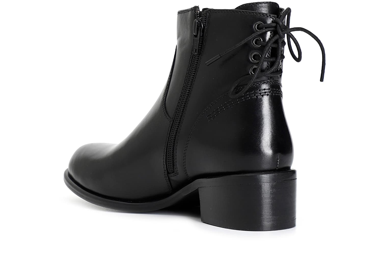 Tronchetto da donna in pelle con lacci dietro nero — vista 2