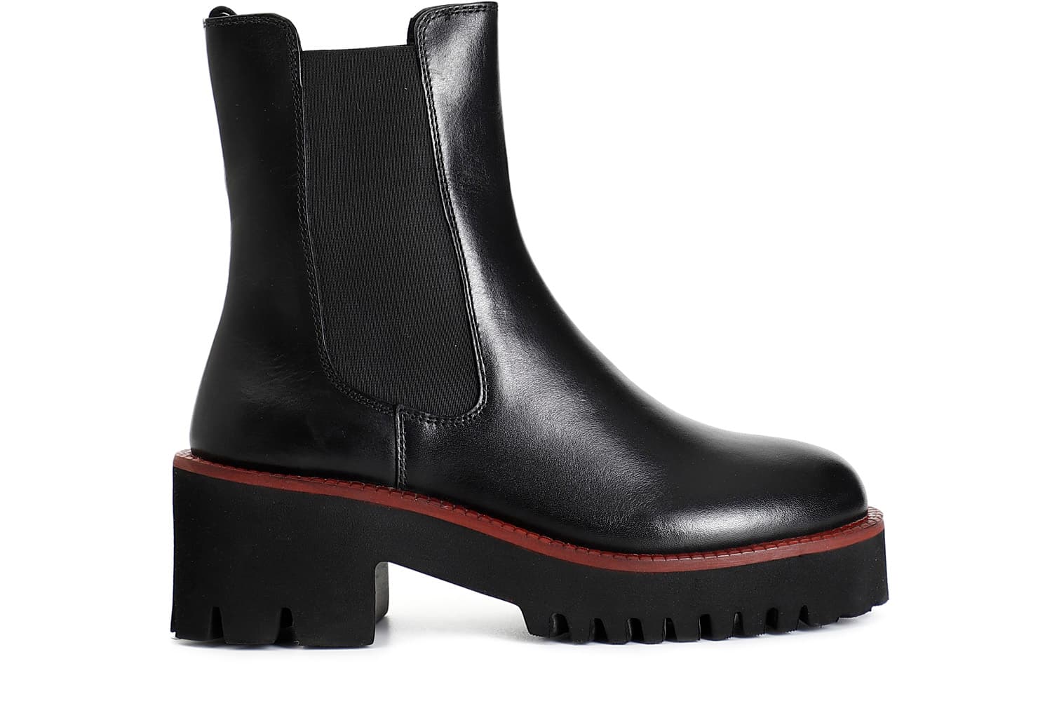 CafèNoir — Tronchetto da donna con elastico in pelle con suola nera e guardolo colorato nero/rosso
